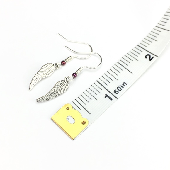 Silver Angel Wings Glass Bead Dangle Earrings - Picture 4 of 6